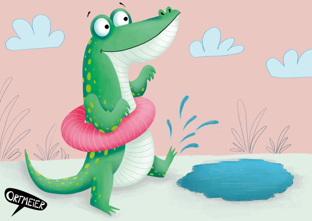 Krokodil Sommer Schwimmreifen pink grün