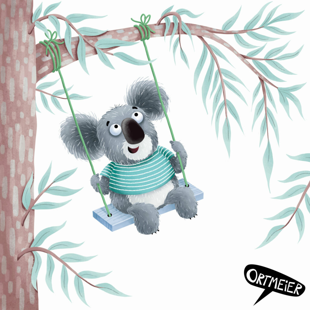 Koala Baum Schaukel Eukalyptus niedlich grau blau türkis